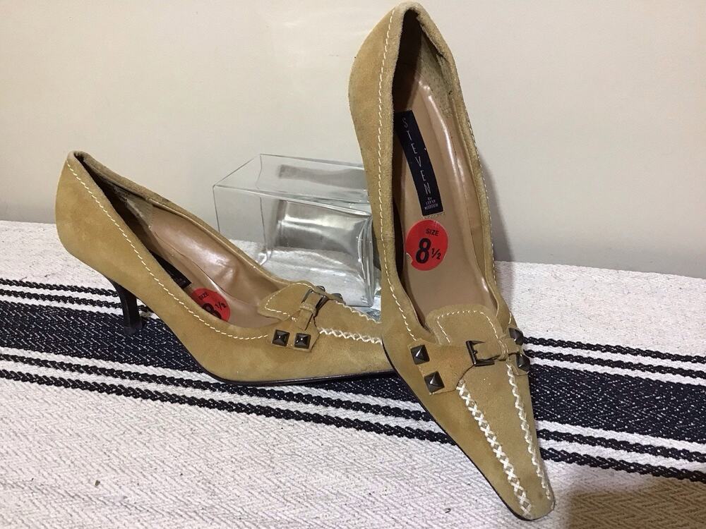 Steve Madden Y2K Women Studs Buckle Leather Pointed Toe Stiletto Pump 8.5 SlipOn